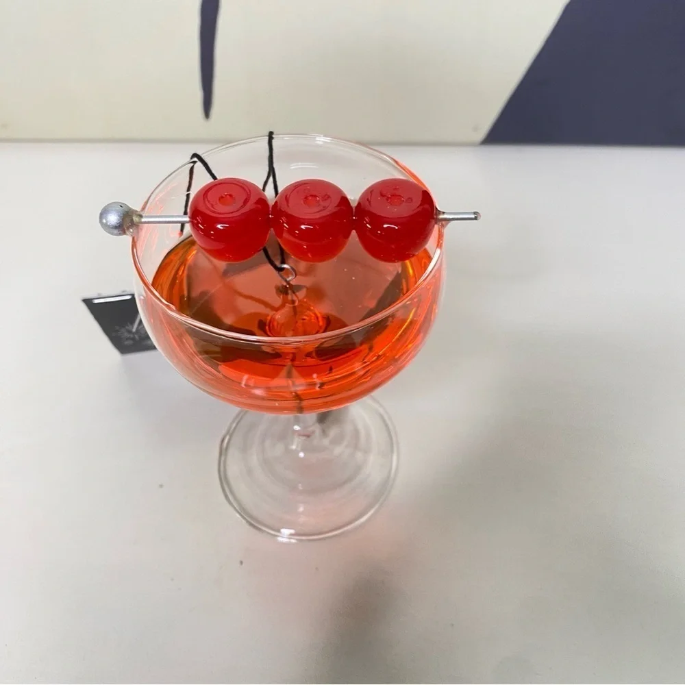 Cocktail Glass Christmas Tree Ornament with red Cherries Nwt
